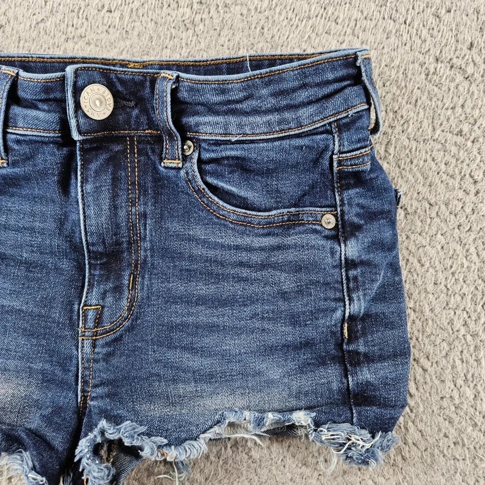 American Eagle Hi Rise Shortie Denim Jean Shorts Womens‎ 2 Blue Super Stretch